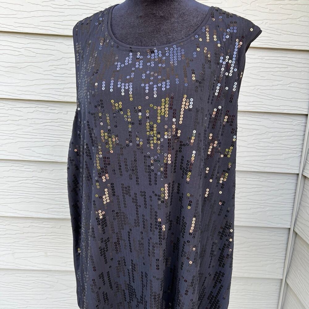 LAURA ASHLEY black sleeveless, sequins, tank top, women's 3XL